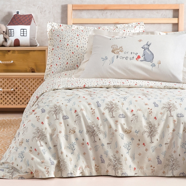 3 Pieces Wonderland Single Children's Duvet Cover Set 160 x 220 cm - Cream