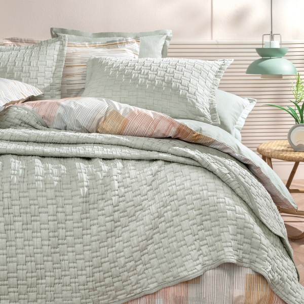 3 Pieces Velma Double Bedspread Set 230 x 240 cm - Sage Green / Grey