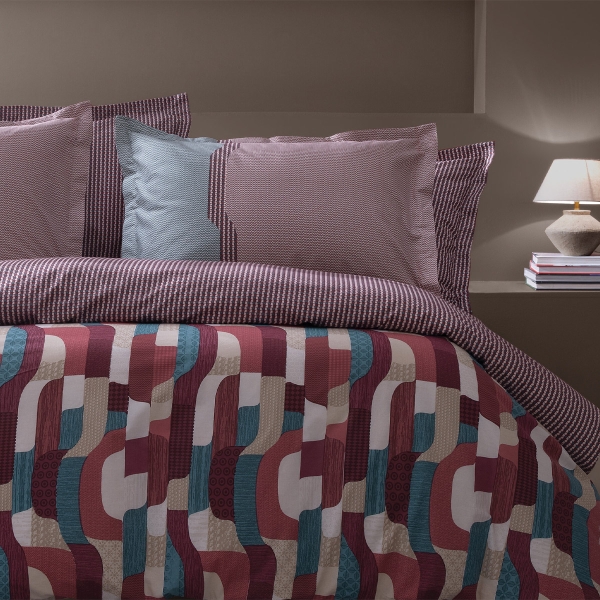 4 Pieces Aleera Ranforce Double Duvet Cover Set 200 x 220 cm - Burgundy
