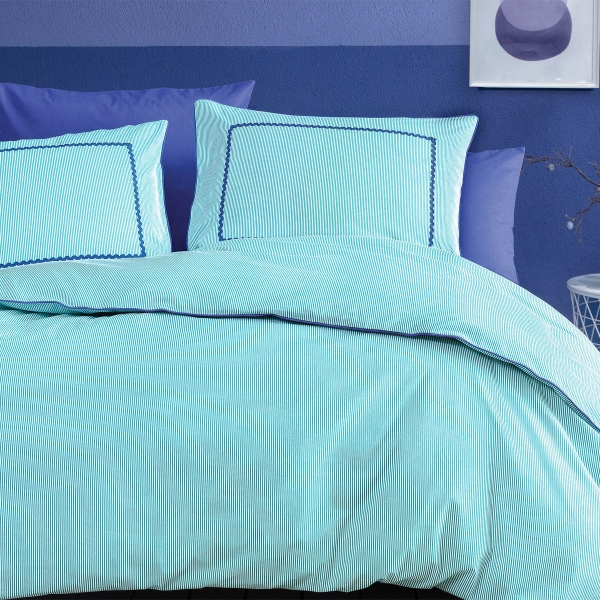 4 Pieces Terri Striped Ranforce Double Duvet Cover Set 200 x 220 cm - Turquoise