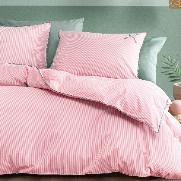 3 Pieces Terri Striped Ranforce Single Duvet Cover Set 160 x 220 cm - Dried Rose