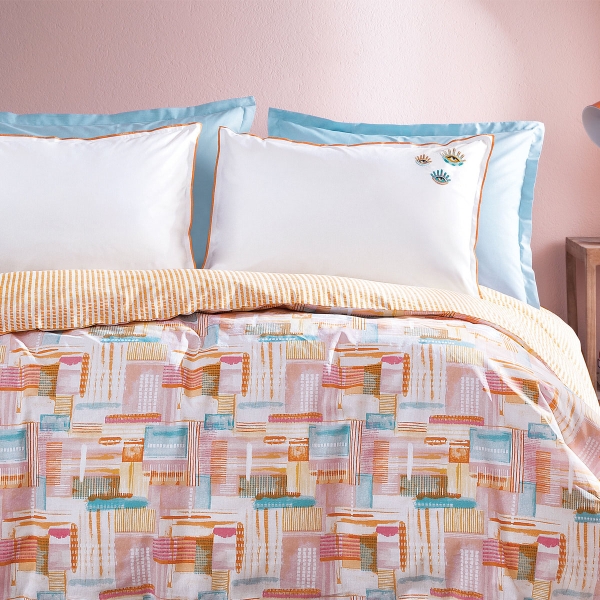 4 Pieces Tweet Ranforce King Size Duvet Cover Set 240 x 220 cm - Orange