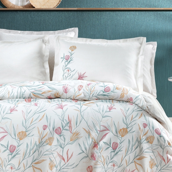 4 Pieces July Double Cotton Satin Duvet Cover Set 200 x 220 cm - Ecru
