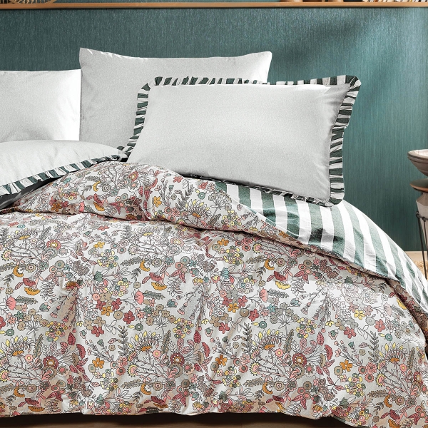 4 Pieces Oliva Ranforce Double Duvet Cover Set 200 x 220 cm - Terracotta