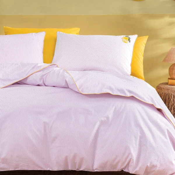 4 Pieces Terri Striped Ranforce King Size Duvet Cover Set 240 x 220 cm - Lilac