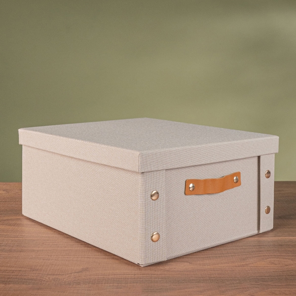 Multifunctional Foldable Fabric Storage Box With Lid - Reinforced, Extra Large and Stable Beige 33 x 40 x 17 cm