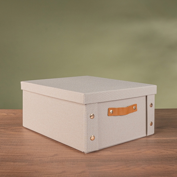 Multifunctional Foldable Fabric Storage Box With Lid - Reinforced, Extra Large and Stable Beige 26.5 x 31.5 x 14.5 cm