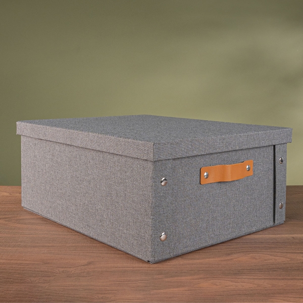 Multifunctional Foldable Fabric Storage Box With Lid - Reinforced, Extra Large and Stable Grey 33 x 40 x 17 cm
