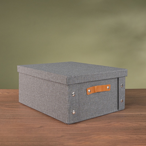 Multifunctional Foldable Fabric Storage Box With Lid - Reinforced, Extra Large and Stable Grey 26.5 x 31.5 x 14.5 cm