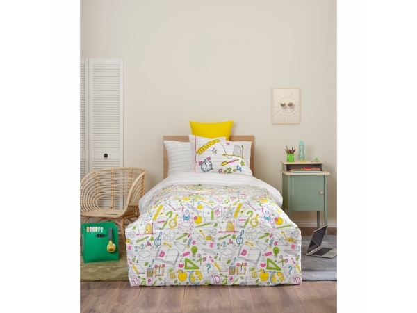 3 Pieces Bts Notebook Cotton Single Duvet Cover Set 160 x 220 cm - White