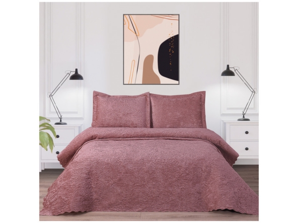 3 Pieces Nilah Velvet Double Bedspread Set 230 x 240 cm - Powder
