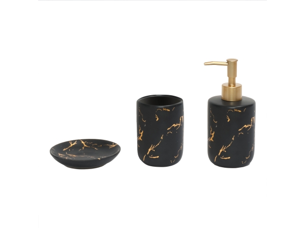 3 Pieces Marco Bathroom Set 16.5 x 7.5 + 11.5 x 2 + 10 x 7.5 cm - Black