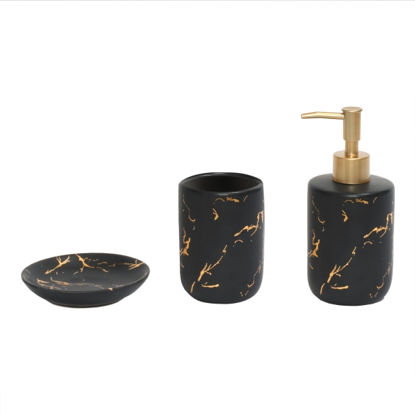3 Pieces Marco Bathroom Set 16.5 x 7.5 + 11.5 x 2 + 10 x 7.5 cm - Black