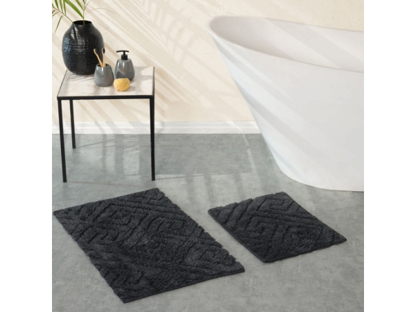 2 Pieces Elite Bath Mat Set 50 x 80 + 50 x 40 cm - Black 
