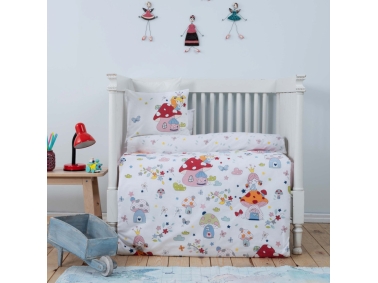 3 Pieces Mushroom Cotton Baby Duvet Cover Set 100 x 150 cm - White