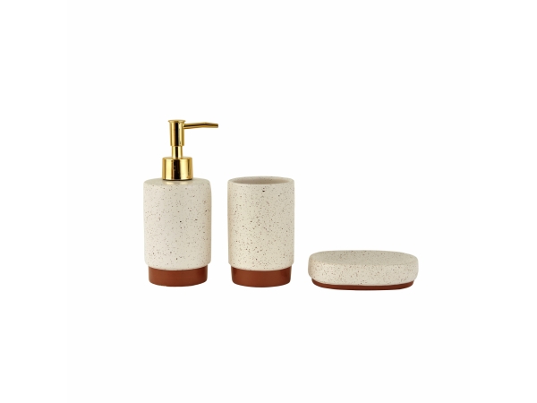 3 Pieces Palau Bathroom Set 17.5 x 7.5 + 11 x 7.5 + 12 x 8.5 x 3 cm - Light Beige