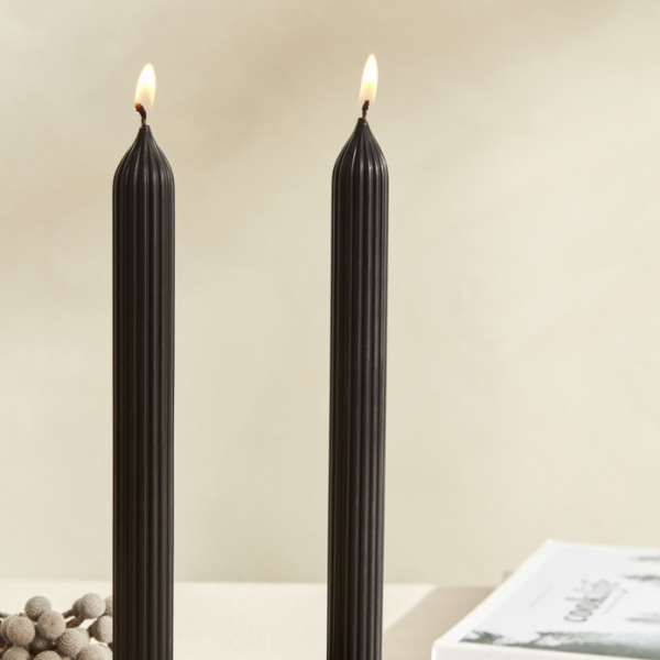 2 Pieces Wave Candlestick With Candles 2 x 23 cm - Black