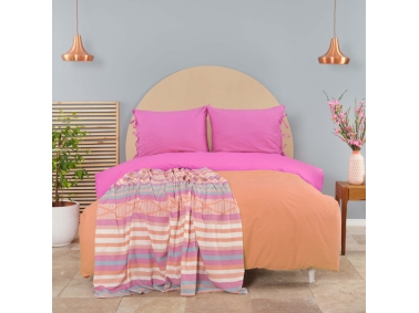5 Pieces Basic Double Duvet Cover Set With Pique 200 x 220 cm - Fuchsia / Orange