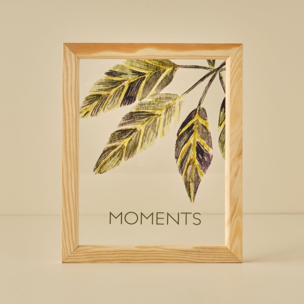 Leaf Moments Wooden Framed Glass Painting 28 x 23 cm - Green
