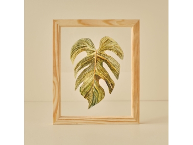 Leaf Palm Wood Framed Glass Painting 28 x 23 cm - Green