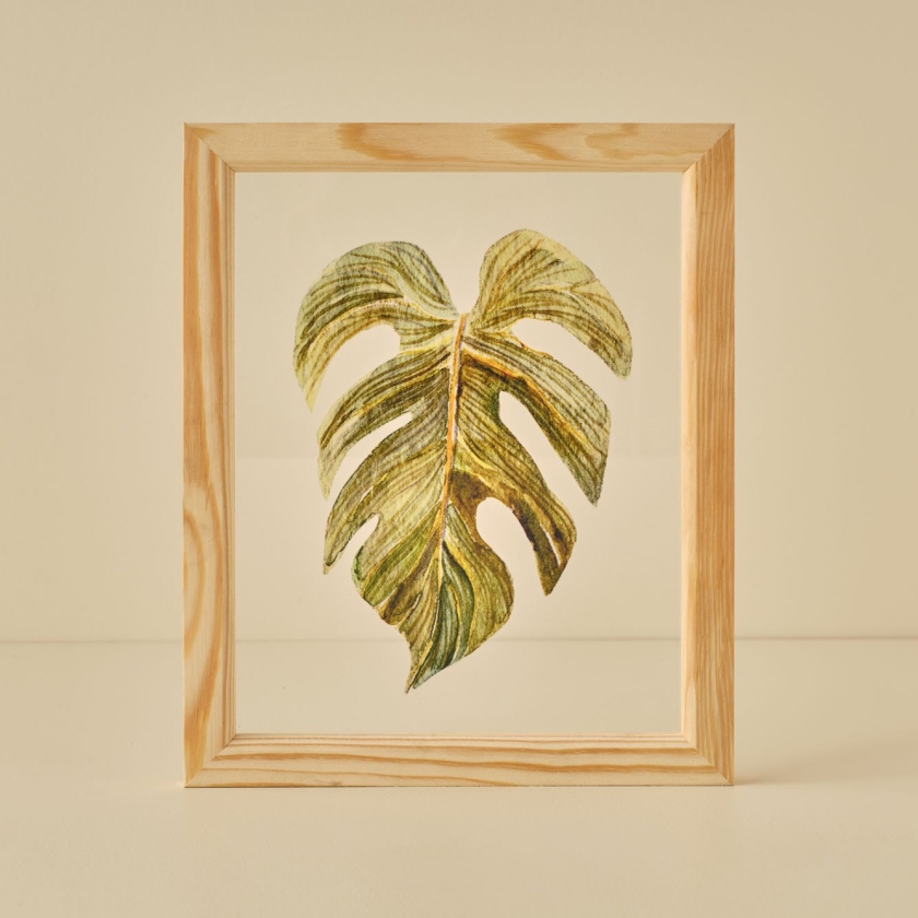 Leaf Palm Wood Framed Glass Paintin..