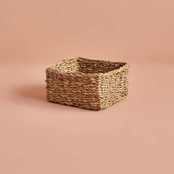 Kiara 22 x 22 x 10 cm Wicker Square Basket - Dark Beige