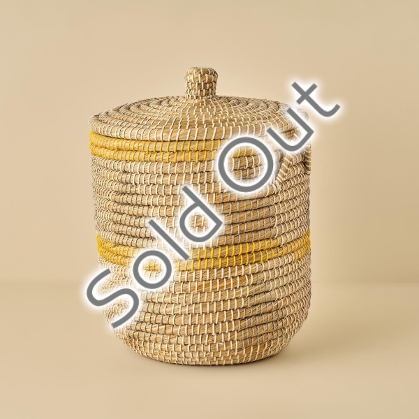 Sunny Wicker Round Laundry Basket 45 x 50 cm - Beige / Yellow