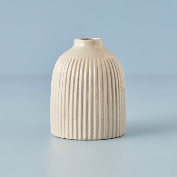Sellia Porcelain Striped Vase 12 x 12 x 16 cm - Greige