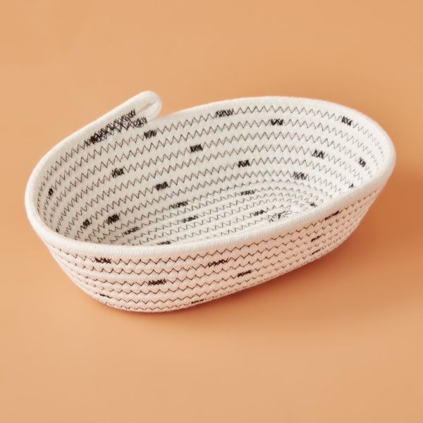 Maroon Cotton Decorative Saddle Basket 15 x 6 x 24 cm - White