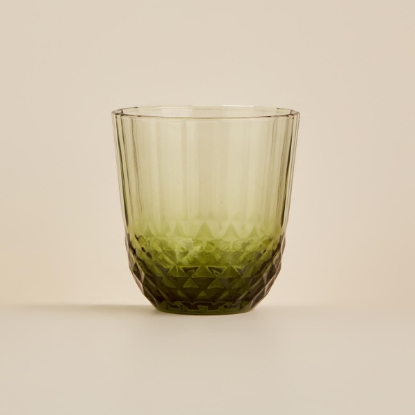 6 Pieces Colore Cut Glass Cup 320 ml - Green
