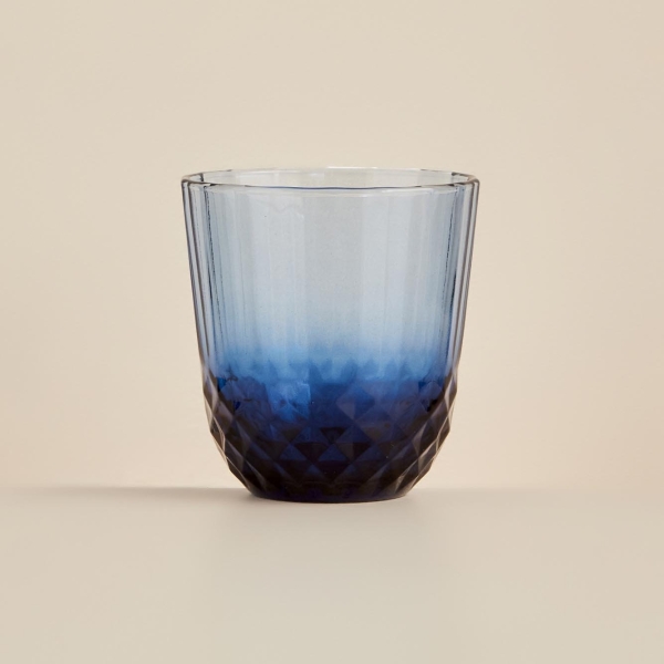 6 Pieces Colore Cut Glass Cup 320 ml - Blue