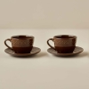 2 Pieces Olivia Ceramic Teacup Set 225 ml - Brown