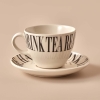 2 Pieces Mottos Porcelain Teacup Set 220 ml - Black