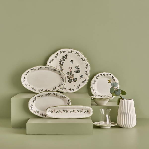 26 Pieces Eucalyptus Stoneware Breakfast Set - Green