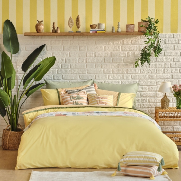 3 Pieces Napoli Cotton Ranforce Double Duvet Cover Set 200 x 220 cm - Yellow