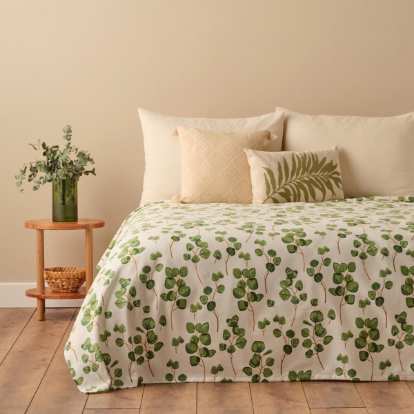 150 x 220 cm Eucalyptus Cotton Single Printed Pique ( 180 gr/m2 ) - Green