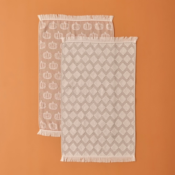 2 Pieces Pumpkin Diamond Drying Towel Set 46 x 71 cm - Orange / Brown