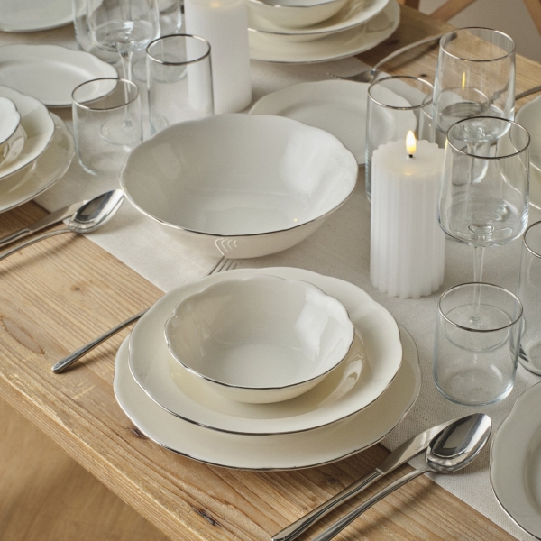 24 Pieces Clover Porcelain Dinner Set - Silver