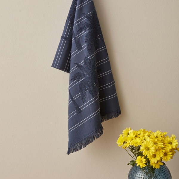 Denim Palm Cotton Face Towel 50 x 90 cm - Navy Blue