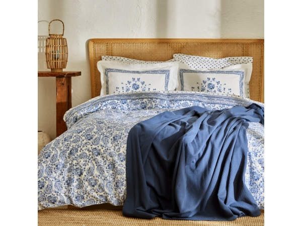 5 Pieces Tina Double Duvet Cover Set With Pique 200 x 220 cm - Blue