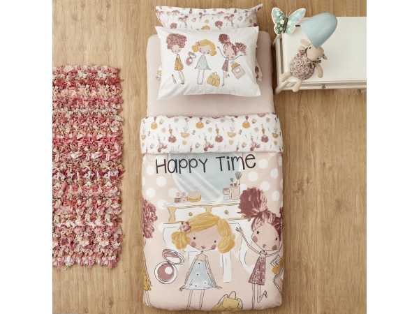3 Pieces Happy Time Young Single Duvet Cover Set 160 x 220 cm - Pink