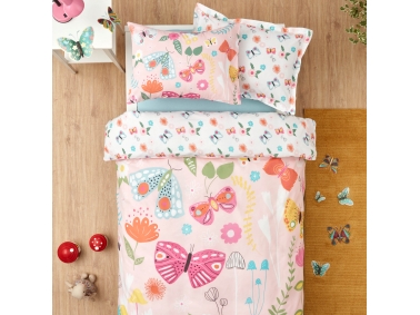 3 Pieces Butterfly Young Single Duvet Cover Set 160 x 220 cm - Pink
