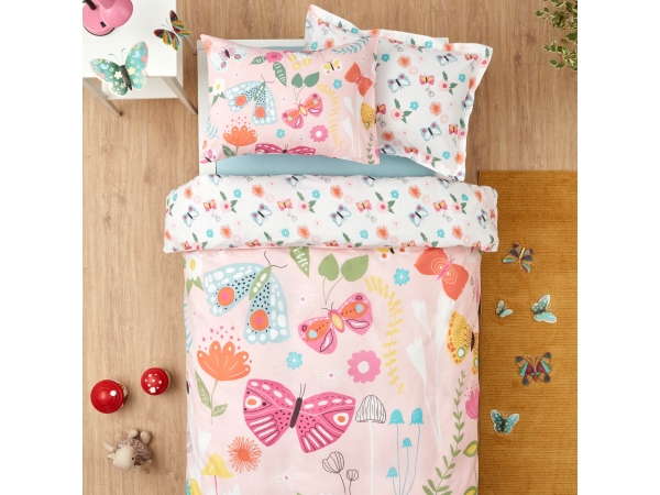 3 Pieces Butterfly Young Single Duvet Cover Set 160 x 220 cm - Pink