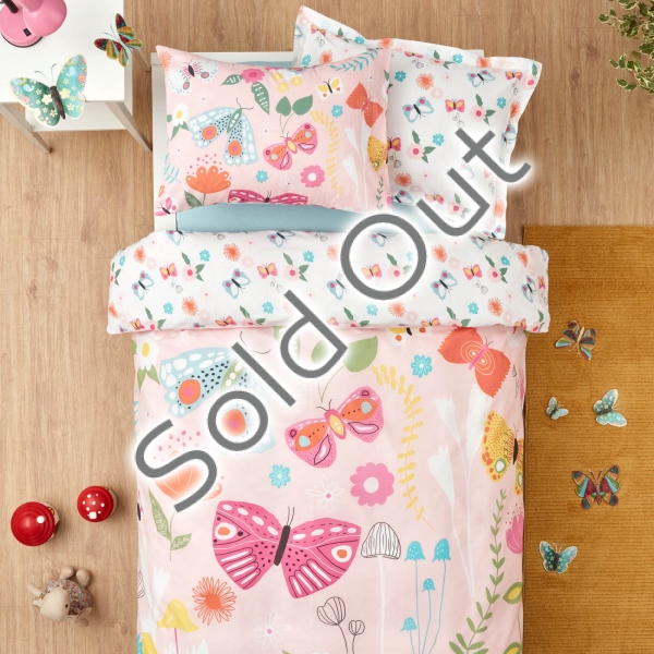 3 Pieces Butterfly Young Single Duvet Cover Set 160 x 220 cm - Pink
