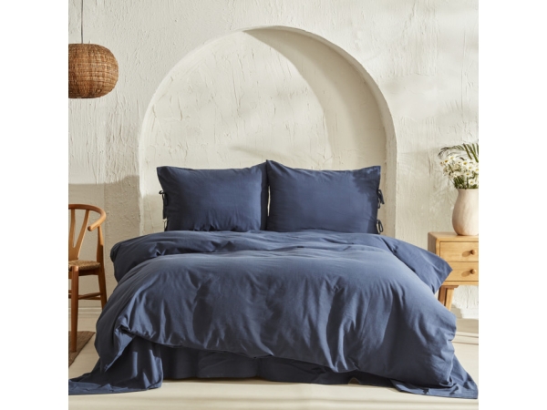 4 Pieces Elements Double Duvet Cover Set 200 x 220 cm - Navy Blue
