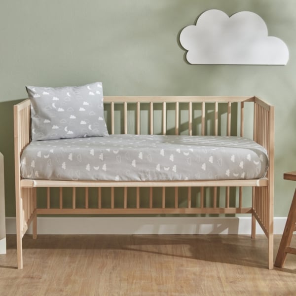 2 Pieces Cloudy Cotton Baby Sheet and pillowcase Set 70 x 140 + 22 cm - Grey