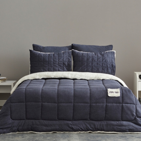 4 Pieces Star Cozy Double Bedspread Set 200 x 220 cm - Navy Blue