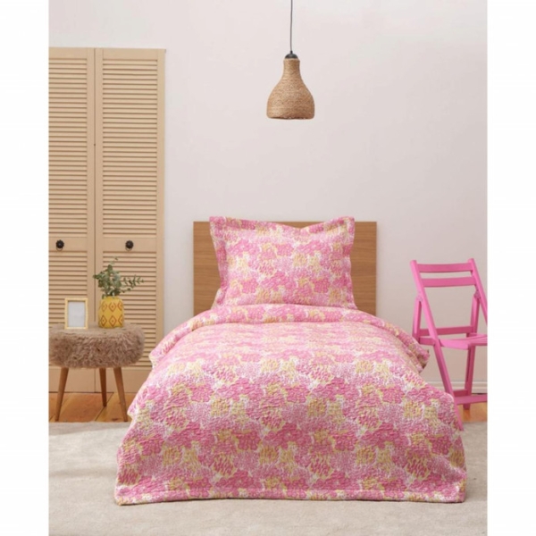 2 Pieces Flowers Single Bedspread Set 160 x 240 cm - Pink