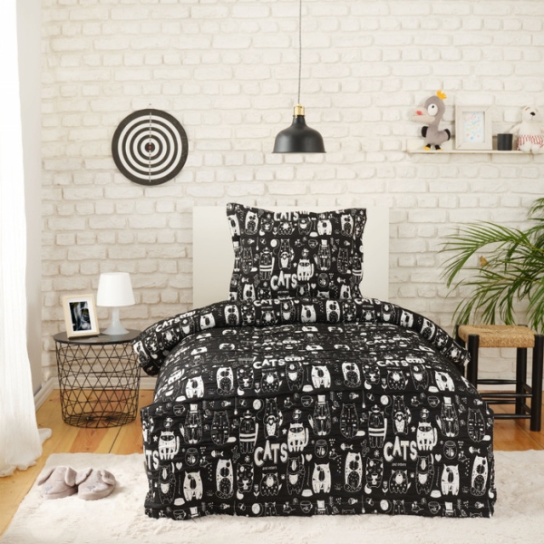2 Pieces Cats Single Bedspread Set 160 x 240 cm - Black