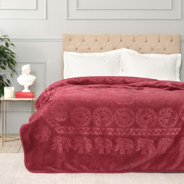 Elephant Sarabi Soft Emboss Double Blanket 200 x 220 cm - Claret Red